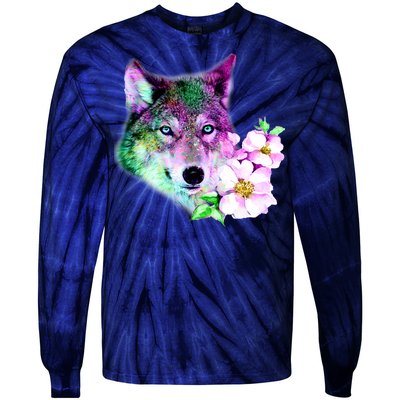 Flower Colorful Wilderness Wolf Tie-Dye Long Sleeve Shirt