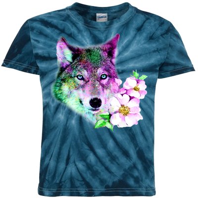 Flower Colorful Wilderness Wolf Kids Tie-Dye T-Shirt