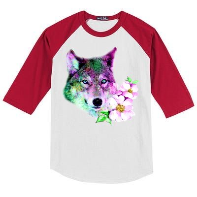 Flower Colorful Wilderness Wolf Kids Colorblock Raglan Jersey