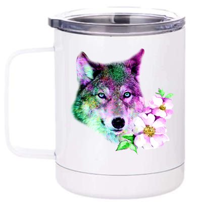 Flower Colorful Wilderness Wolf 12 oz Stainless Steel Tumbler Cup