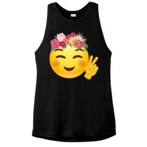 Flower Crown Emoji Ladies PosiCharge Tri-Blend Wicking Tank