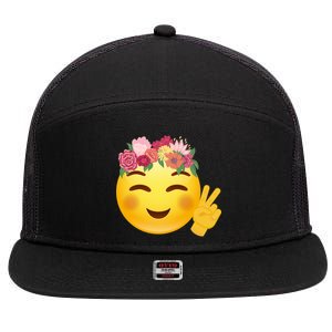 Flower Crown Emoji 7 Panel Mesh Trucker Snapback Hat