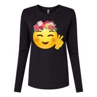 Flower Crown Emoji Womens Cotton Relaxed Long Sleeve T-Shirt