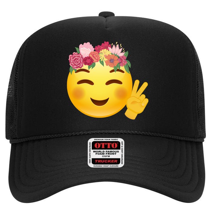 Flower Crown Emoji High Crown Mesh Back Trucker Hat