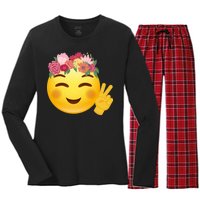 Flower Crown Emoji Women's Long Sleeve Flannel Pajama Set 