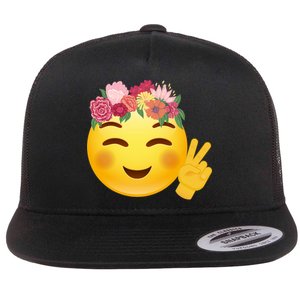 Flower Crown Emoji Flat Bill Trucker Hat