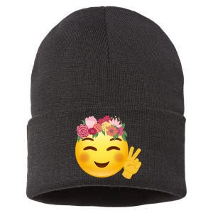 Flower Crown Emoji Sustainable Knit Beanie