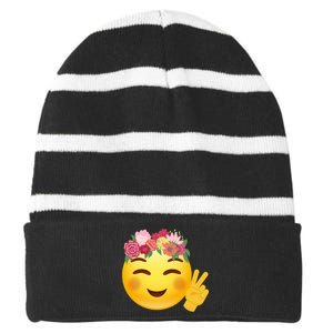 Flower Crown Emoji Striped Beanie with Solid Band