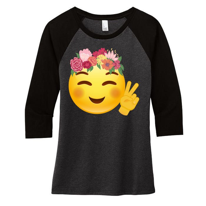 Flower Crown Emoji Women's Tri-Blend 3/4-Sleeve Raglan Shirt