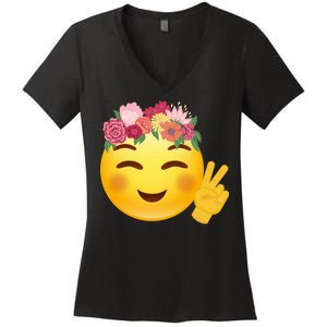 Flower Crown Emoji Women's V-Neck T-Shirt