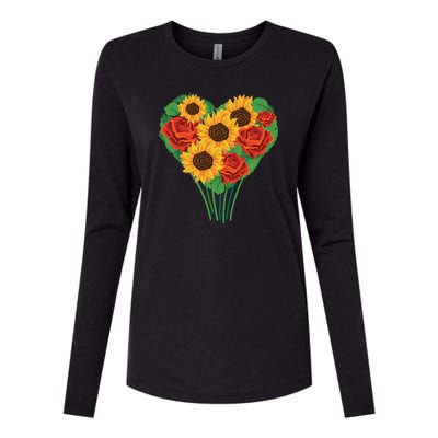 Flower Heart Bouquet Womens Cotton Relaxed Long Sleeve T-Shirt