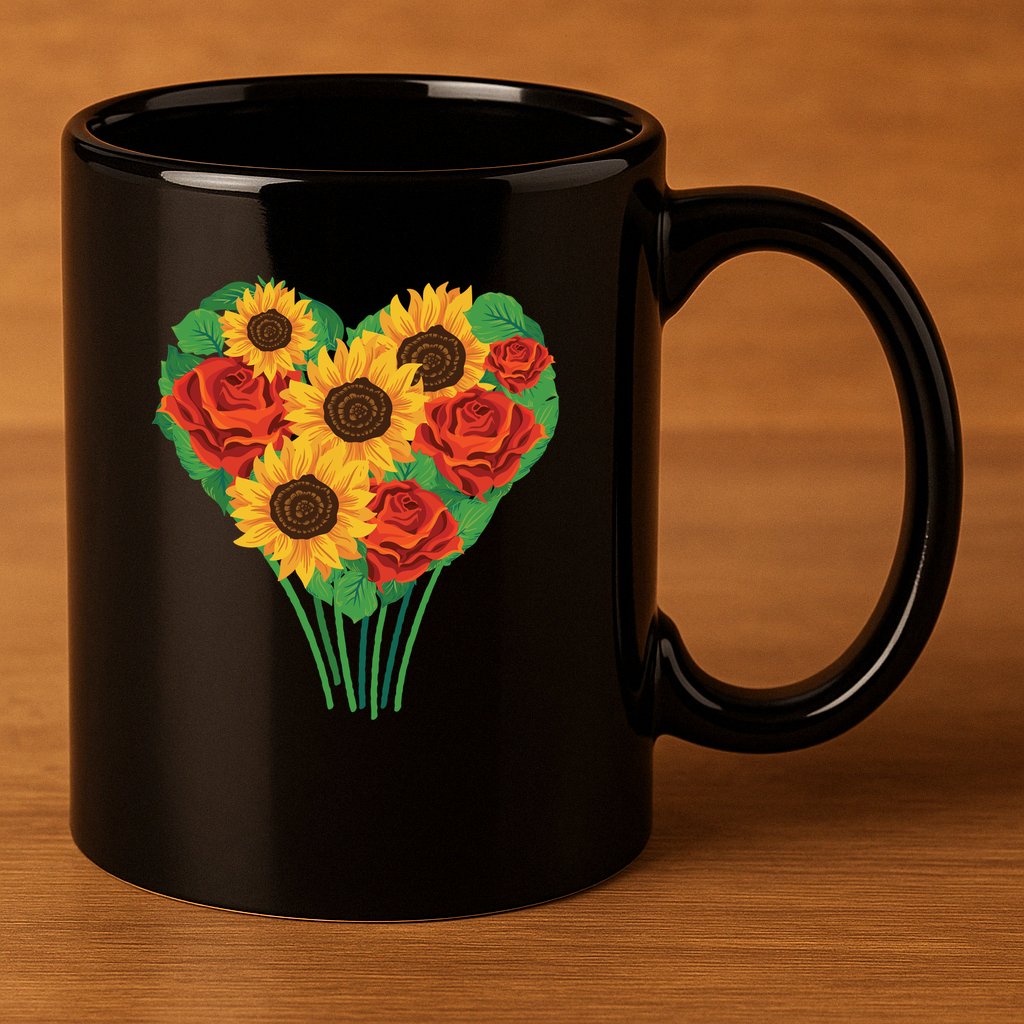 Flower Heart Bouquet 11oz C Handle Ceramic Mug