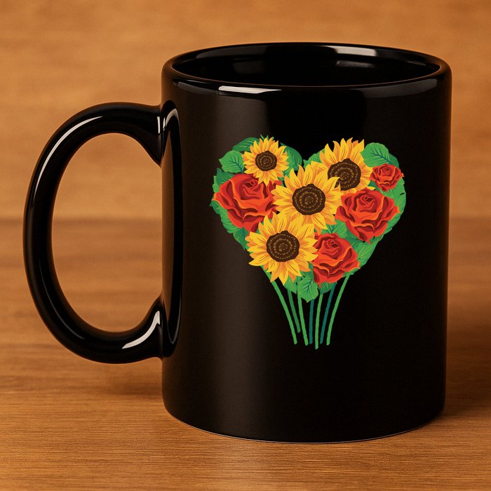Flower Heart Bouquet 11oz C Handle Ceramic Mug