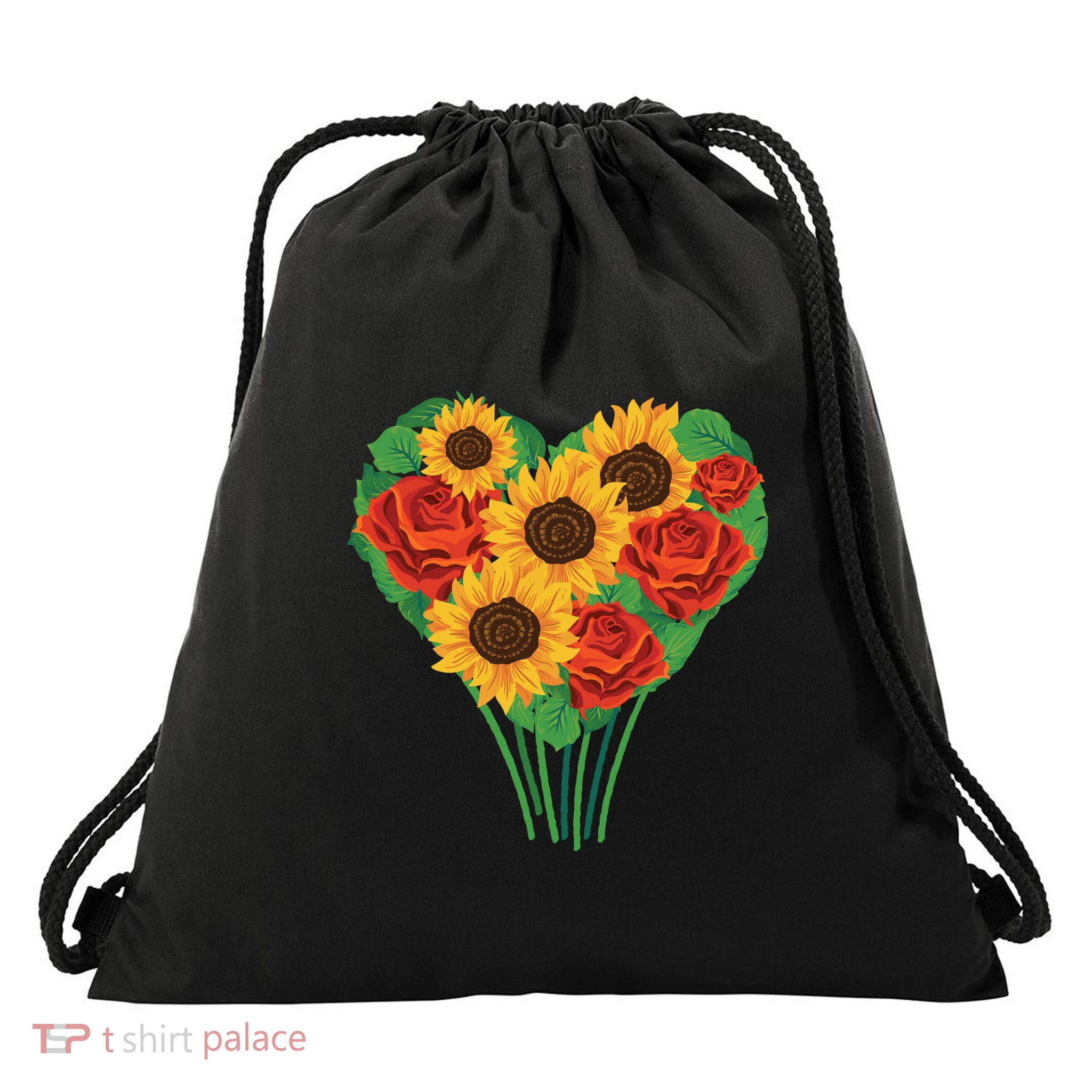 Flower Heart Bouquet Drawstring Bag