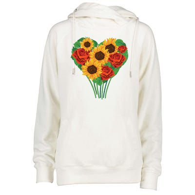 Flower Heart Bouquet Womens Funnel Neck Pullover Hood