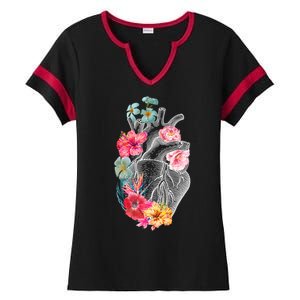 Flower Heart Floral Ladies Halftime Notch Neck Tee