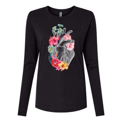 Flower Heart Floral Womens Cotton Relaxed Long Sleeve T-Shirt