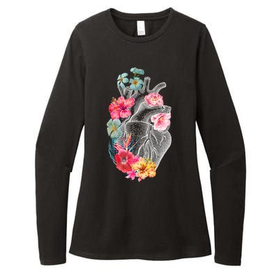 Flower Heart Floral Womens CVC Long Sleeve Shirt