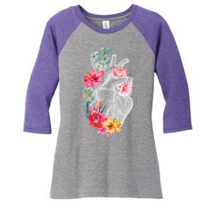 Flower Heart Floral Women's Tri-Blend 3/4-Sleeve Raglan Shirt