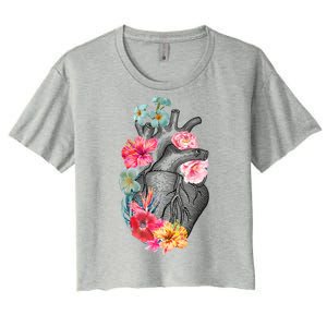 Flower Heart Floral Women's Crop Top Tee