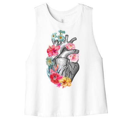 Flower Heart Floral Women's Racerback Cropped Tank