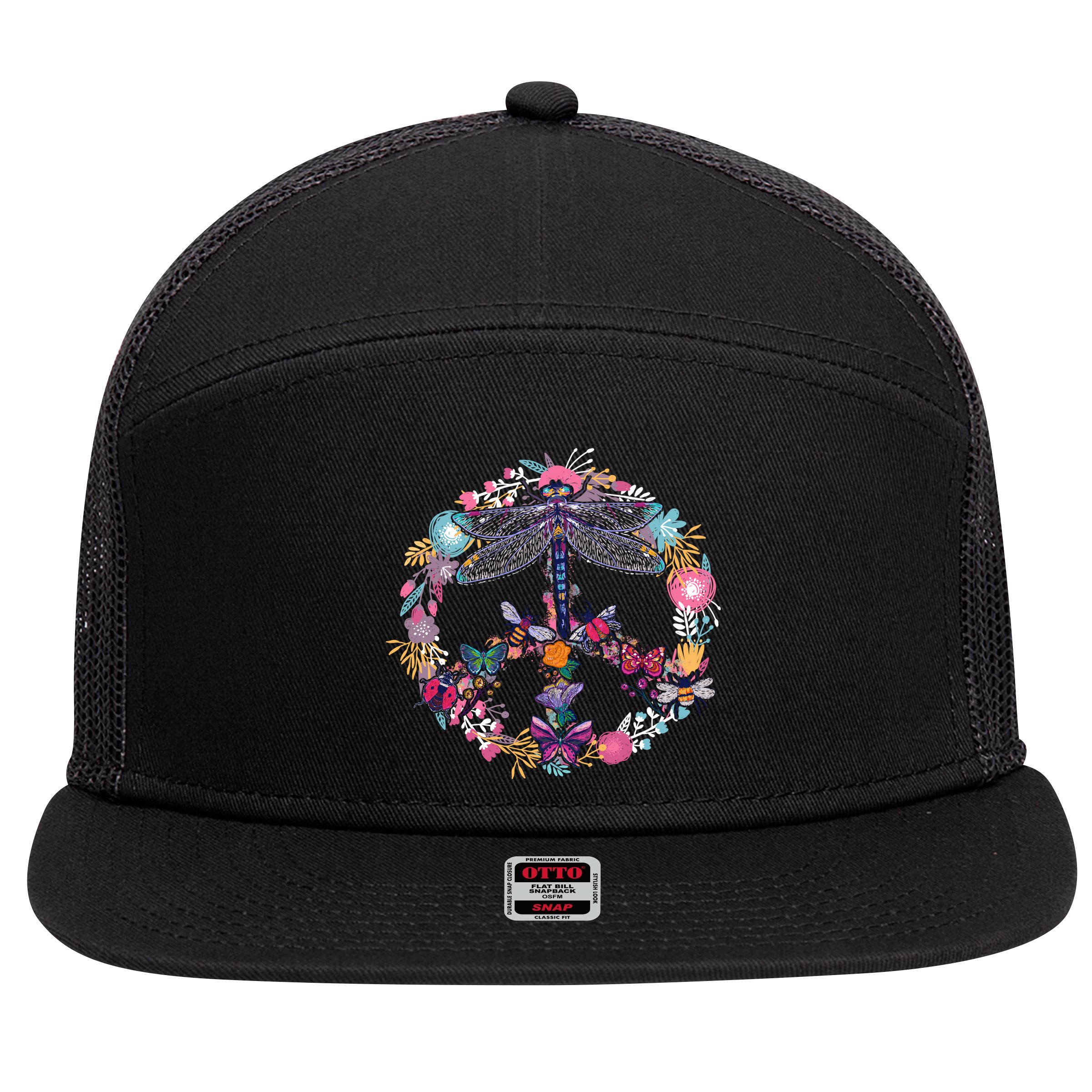 Flower Peace Bugs 7 Panel Mesh Trucker Snapback Hat