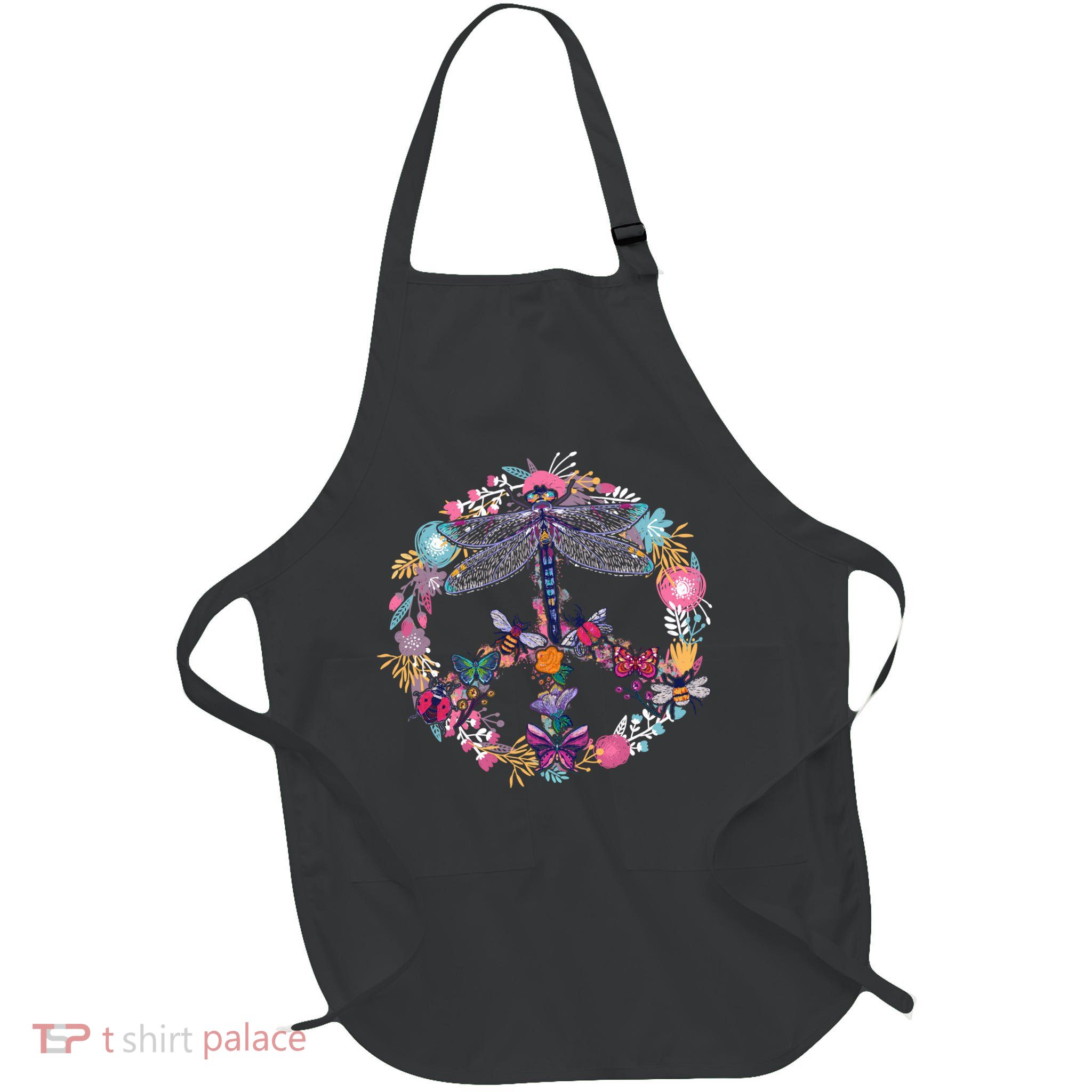 Flower Peace Bugs Full-Length Apron With Pockets