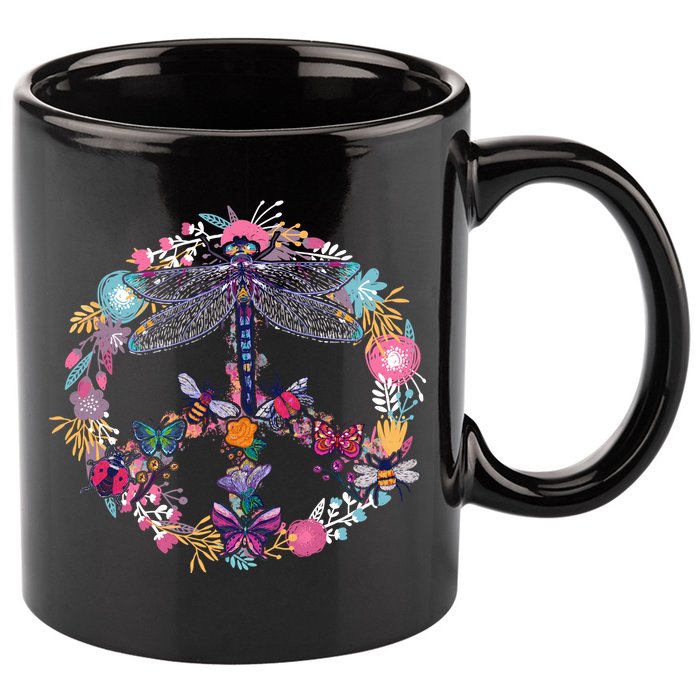 Flower Peace Bugs 11oz C Handle Ceramic Mug