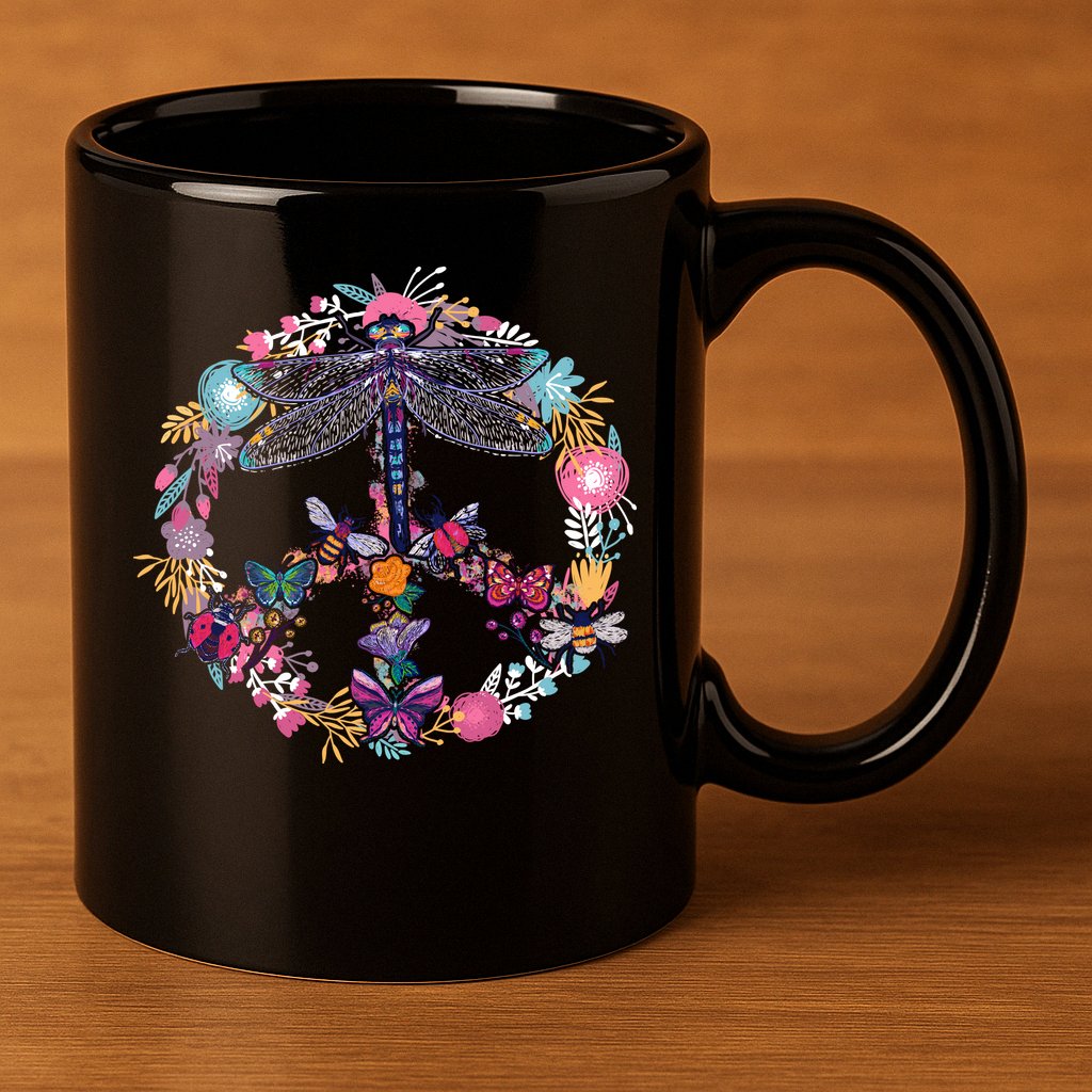 Flower Peace Bugs 11oz C Handle Ceramic Mug