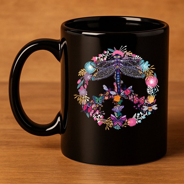 Flower Peace Bugs 11oz C Handle Ceramic Mug