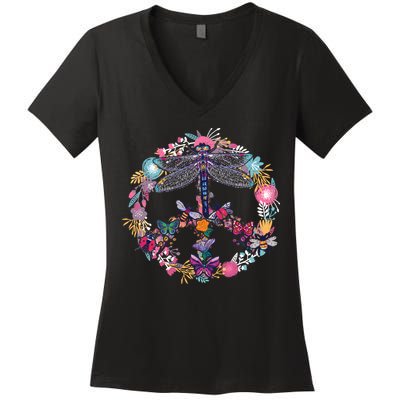 Flower Peace Bugs Women's V-Neck T-Shirt