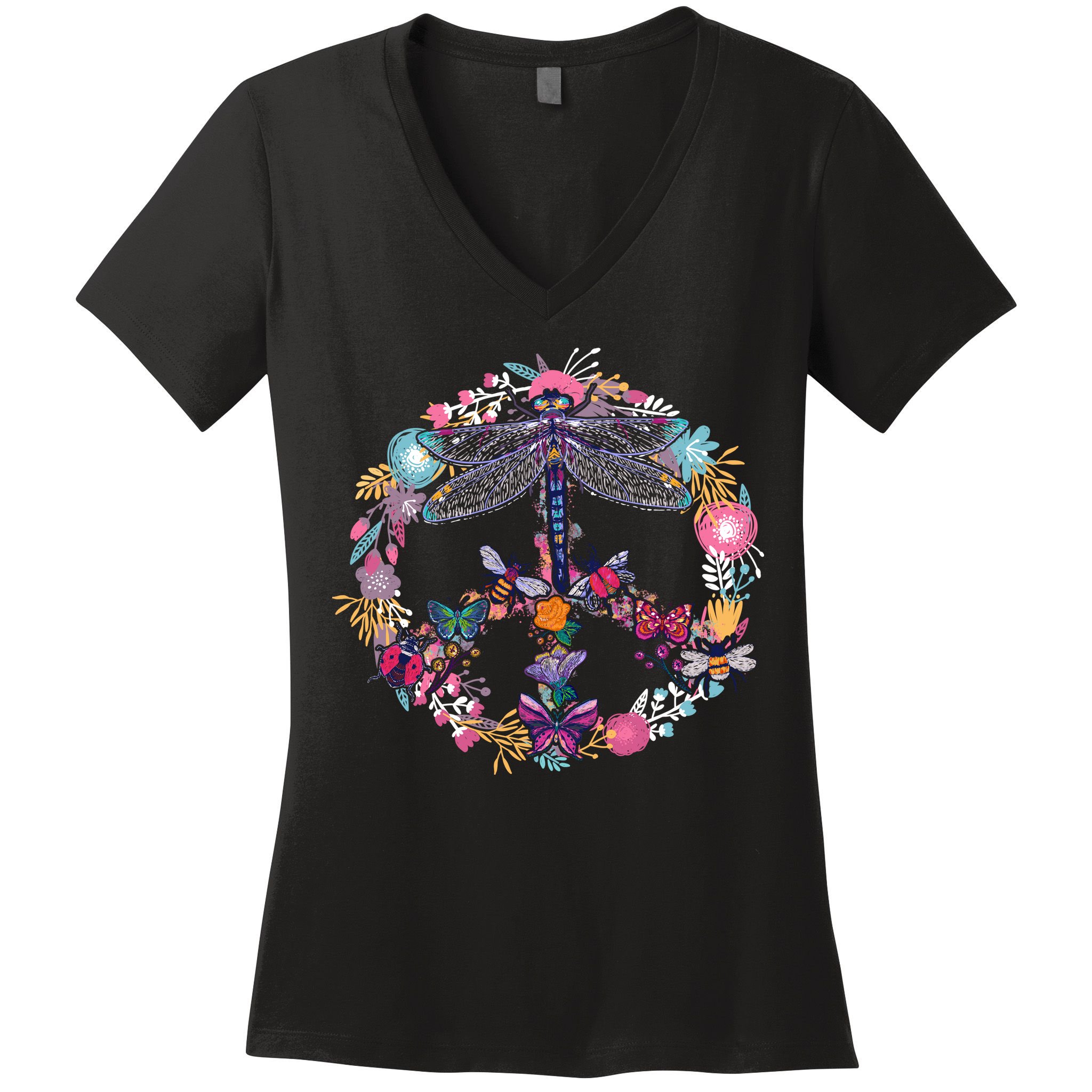 Flower Peace Bugs Women's V-Neck T-Shirt