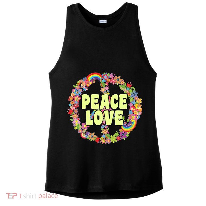 Flower Peace Love Sign Ladies PosiCharge Tri-Blend Wicking Tank