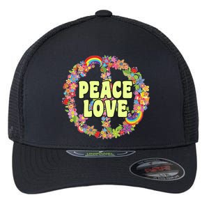 Flower Peace Love Sign Flexfit Unipanel Trucker Cap