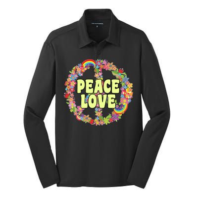 Flower Peace Love Sign Silk Touch Performance Long Sleeve Polo