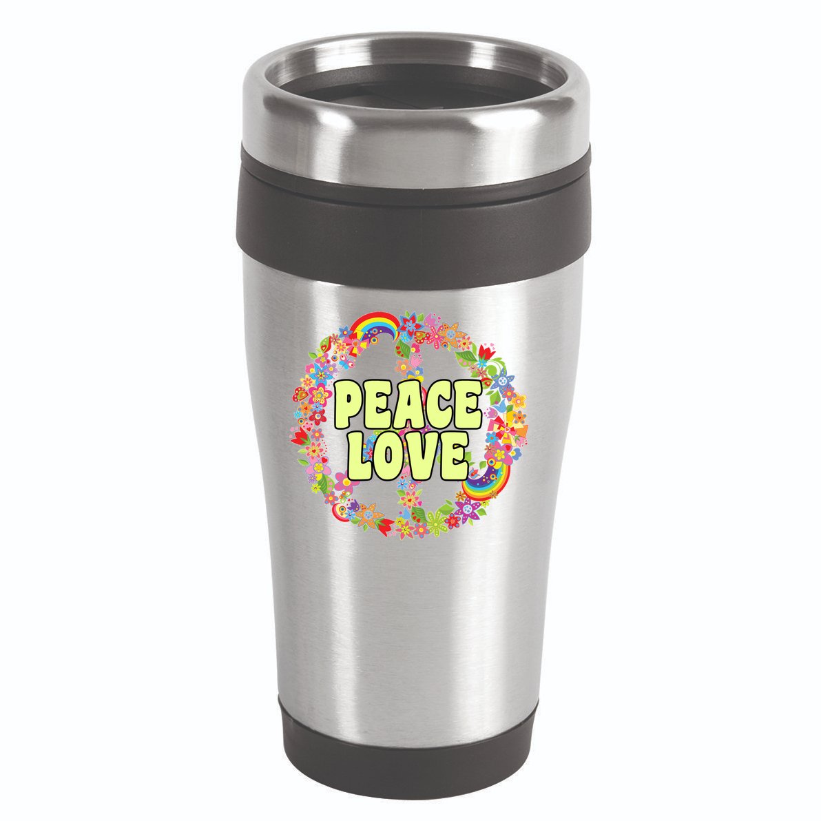 Flower Peace Love Sign 16oz Travel Tumbler