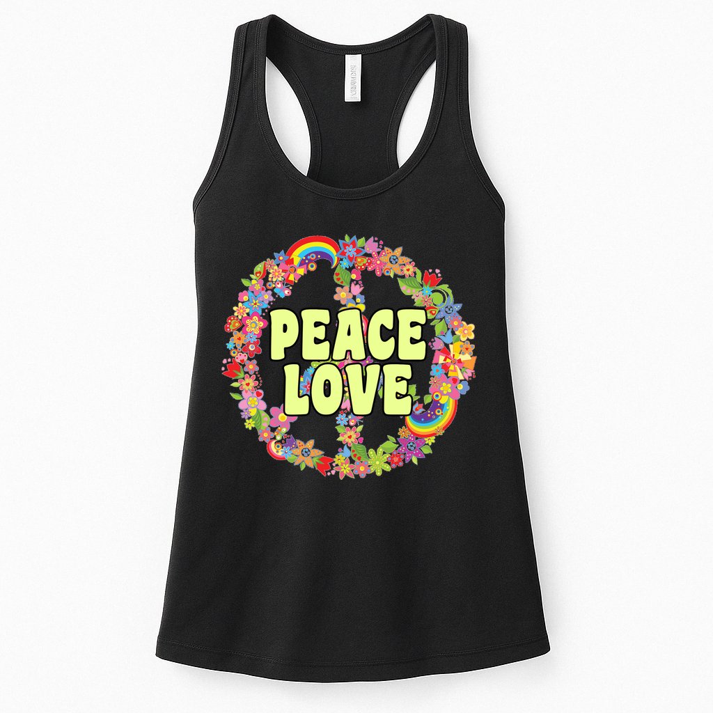 Flower Peace Love Sign Womens Tank Top