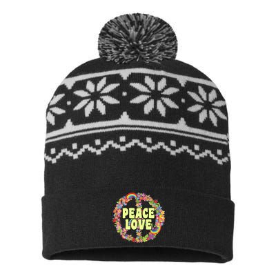 Flower Peace Love Sign USA-Made Snowflake Beanie