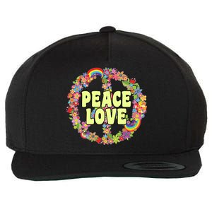 Flower Peace Love Sign Wool Snapback Cap