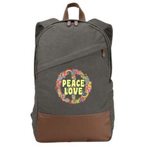 Flower Peace Love Sign Cotton Canvas Backpack