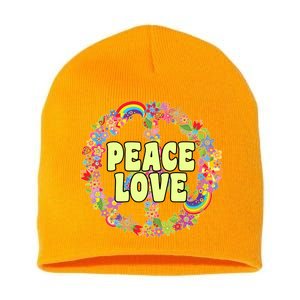 Flower Peace Love Sign Short Acrylic Beanie