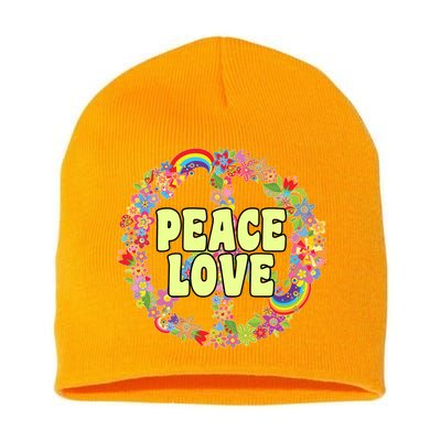 Flower Peace Love Sign Short Acrylic Beanie