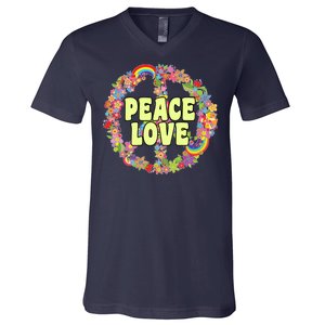 Flower Peace Love Sign V-Neck T-Shirt