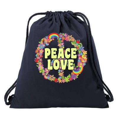 Flower Peace Love Sign Drawstring Bag