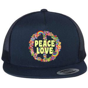 Flower Peace Love Sign Flat Bill Trucker Hat