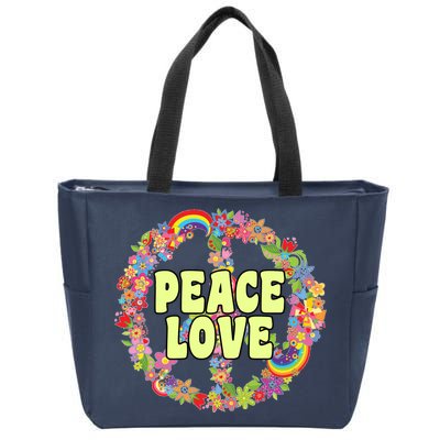 Flower Peace Love Sign Zip Tote Bag