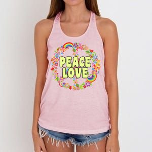 Flower Peace Love Sign Women's Knotted Racerback Tank