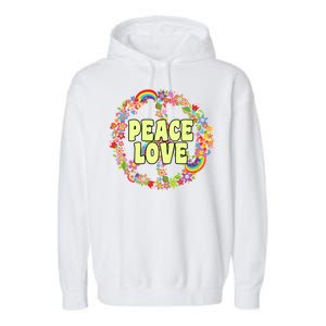 Flower Peace Love Sign Garment-Dyed Fleece Hoodie