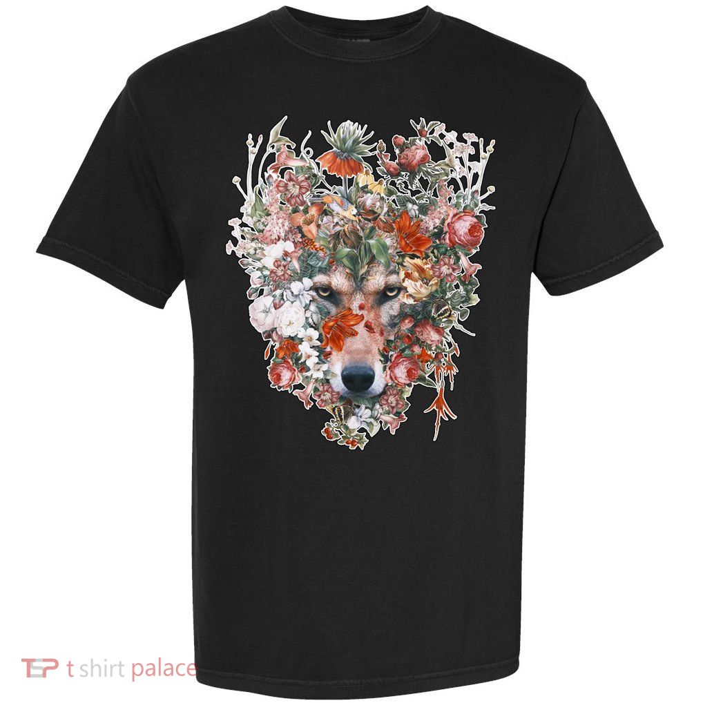 Flower Wolf Wilderness Floral Garment-Dyed Heavyweight T-Shirt