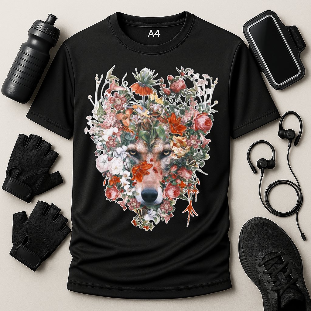 Flower Wolf Wilderness Floral Cooling Performance Crew T-Shirt